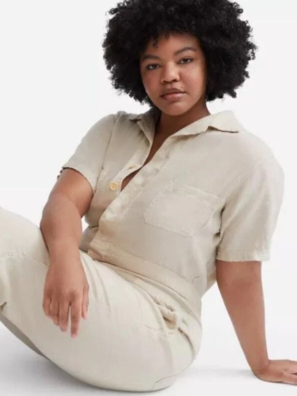 MATE 100% Linen Jumpsuit Short Sleeve 3X Utility Casual Spring Summer Light Airy